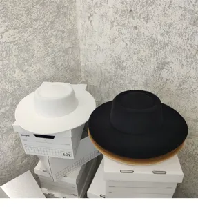 French style flat top felt hat wool fedora wide brim solid color fashion retro hat women
