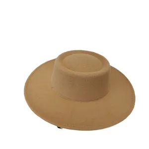 French women's winter wool felt flat top fedora hat wide brim vintage solid color stylish