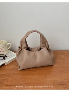 Vintage pleated cloud shoulder bag for women, stylish taupe minimalist crossbody daily purse.