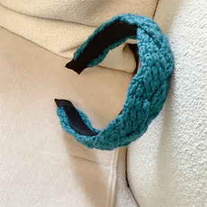 Diadema ancha de punto azul retro para mujer, accesorio de pelo elegante de invierno.