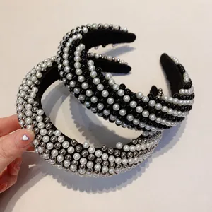 Diadema de perlas ancha estilo coreano accesorio para el cabello de moda para mujer elegante