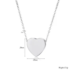 Stainless steel heart pendant necklace detailed view with dimension markers and weight spec.