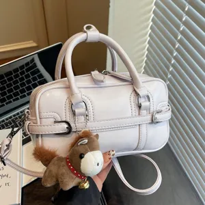 Korean style pu leather handbag with cute horse pendant stylish crossbody bag for women