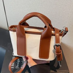Borsa a Tracolla in Tela da Donna Retro Colore a Contrasto Borsa a Spalla Casual Piccola Tote Borsa a Mano Giornaliera