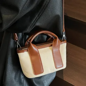 Borsa a tracolla chic in tela da donna, mini borsa con manico in pelle a contrasto.