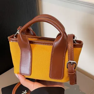 Mini borsa a tracolla in tela da donna, elegante borsa a mano bicolore con manico.