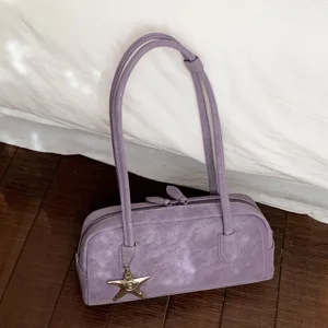 Niche design purple shoulder underarm bag for women, large capacity minimalist chic fashion purse.