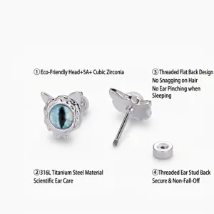 316L Edelstahl Katzenauge Ohrstecker mit flachem Ruecken fuer taeglichen Piercing Schmuck.