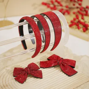 New Year Red Rhinestone Headband Hair Bows Velvet Scrunchie Anti Slip Hair Hoop Women Hair Accessories