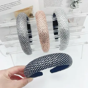 Serre-tête large en strass cristal étincelant pour femmes, accessoire de coiffure brillant.