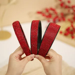 Red rhinestone headband sparkling crystal hair hoop for women holiday festive party hair accessories