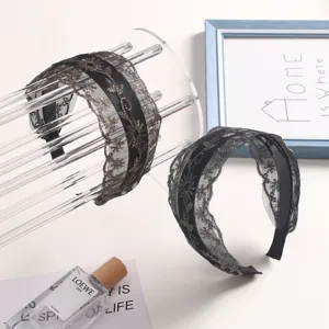Black lace wide embroidered headband with teeth anti-slip hair hoop elegant hair accessory