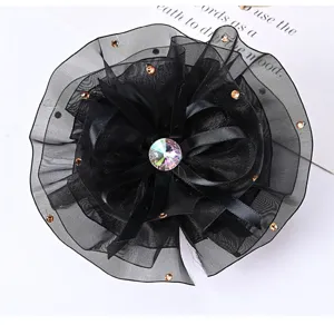 Black mesh rhinestone hair claw clip elegant floral hair accessory for women and girls daily wear