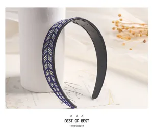 Rhinestone fishbone headband detail shot, blue crystal hair hoop for women daily wear.