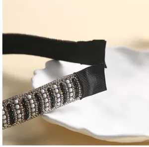 Elegant rhinestone pearl hair hoop detail shot, sparkling crystal beads for chic women daily wear.