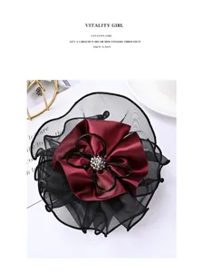 Korean style silk mesh flower hair claw clip with rhinestones elegant women hair accessory.
