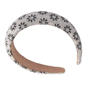 Serre-tête rembourré en strass cristal scintillant avec motif fleur de soleil pour femmes.