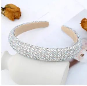 Sparkling crystal rhinestone padded headband for women, luxury full diamond hair accessory.