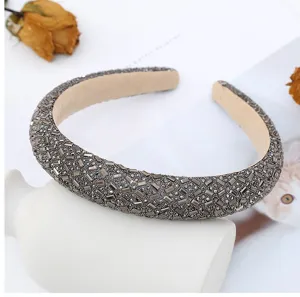 Crystal rhinestone padded headband for women, luxury sparkling hair hoop for daily fashion wear.