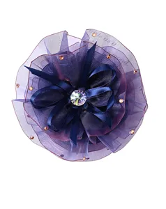 Dark blue mesh rhinestone flower hair clip, elegant crystal dance hair accessory for women.
