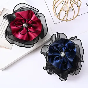 Korean Style Silk Rhinestone Floral Hair Claw Women Elegant Fabric Hair Accessories Daily Party Hair Styling Tool
