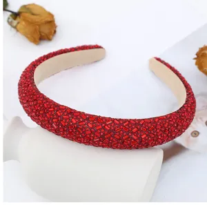 Red rhinestone padded headband luxury crystal hair hoop sparkly fashion hair accessories for women