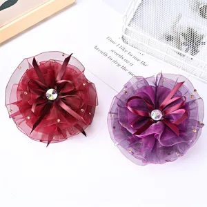 Korean Style Tulle Floral Hair Claw Clip Rhinestone Starry Sky Hair Accessories For Women Girls Daily Dance