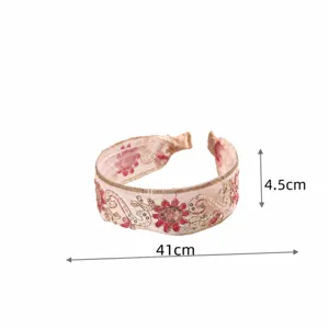 Gold silk embroidered mesh headband for women luxury floral hair hoop anti-slip wide hair accessory