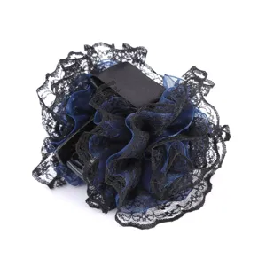 Black and blue lace hair claw clip, elegant fabric hair accessory for daily wear and styling.