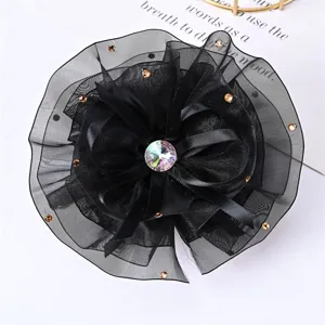 Black mesh rhinestone flower hair claw clip elegant ethnic hair accessories for daily wear
