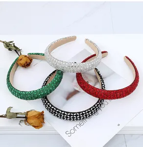 Detailed close-up of sparkling crystal rhinestone padded headbands featuring four colors.