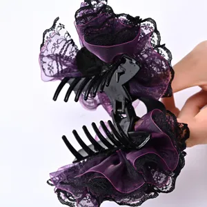 Purple lace mesh hair claw clip gothic lolita daily hair accessory back of head pin