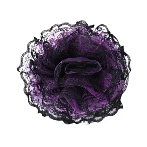 Purple and black lace flower hair clip elegant mesh hair accessory for daily wear or dancing.