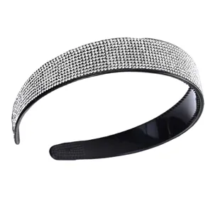 Sparkling rhinestone wide headband for women, elegant crystal hair hoop for daily party wear.