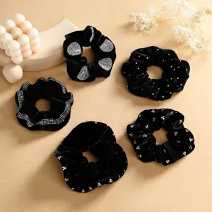 Black Velvet Rhinestone Hair Scrunchie Elastic Hair Band Sparkly Crystal Hair Tie Fashion Hair Accessories For Women