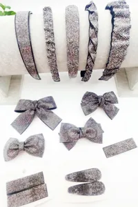 Sparkling rhinestone hair accessories set with crystal bows and headbands for trendy styling.