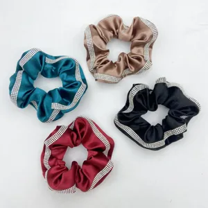Satin Rhinestone Hair Scrunchies Fashion Elastic Hair Bands Ponytail Holder Daily Casual Hair Accessories For Women