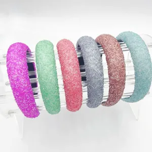 Colorful crystal glitter wide hair hoops sponge headbands set for women fashion accessories