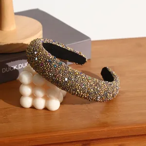 European and American popular rhinestone headband, colorful beaded high crown fashion hair hoop.