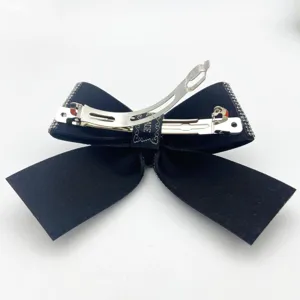 Black rhinestone bow hair clip back detail, sparkling crystal hair barrette for women