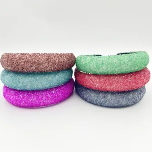 Colorful crystal glitter wide padded headbands for women, stylish fashion hair accessories.