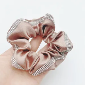 Satin rhinestone hair scrunchie shimmering luxury hair tie elegant ponytail holder for women.