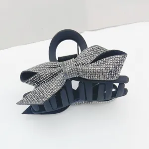 Elegant rhinestone bow hair claw clip, sparkling crystal shark clip for women and girls daily wear