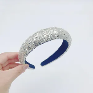 Sparkling silver glitter padded headband, thick fashion hair hoop for women and girls daily wear.