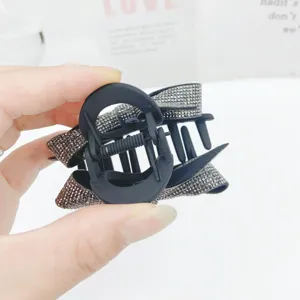 Black rhinestone bow hair claw clip elegant sparkling crystal hair accessory for women