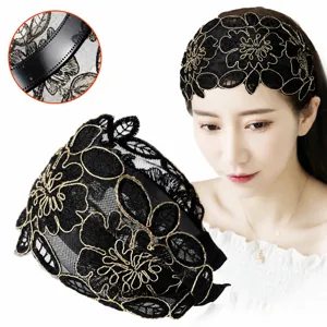 Ethnic Lace Embroidered Floral Headband Wide Brim Non-Slip Hair Hoop With Comb Women Fashion Hair Accessories