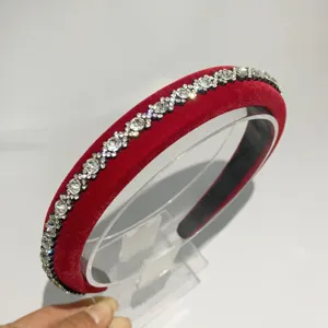 Red velvet rhinestone headband crystal hair hoop sparkling hair accessories for women daily wear