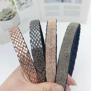 Rhinestone Full Wrapped Suede Headband Sparkling Crystal Wide Hair Hoop Sweet Daily Hair Accessories For Women