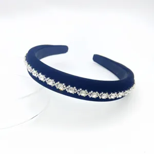 Velvet rhinestone headband detailed view, wide hair hoop for women luxury style hair accessory