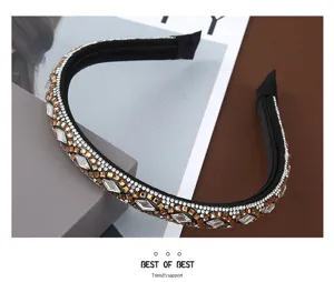 Elegant black rhinestone headband with sparkling crystal diamonds for women's fashion and daily wear.